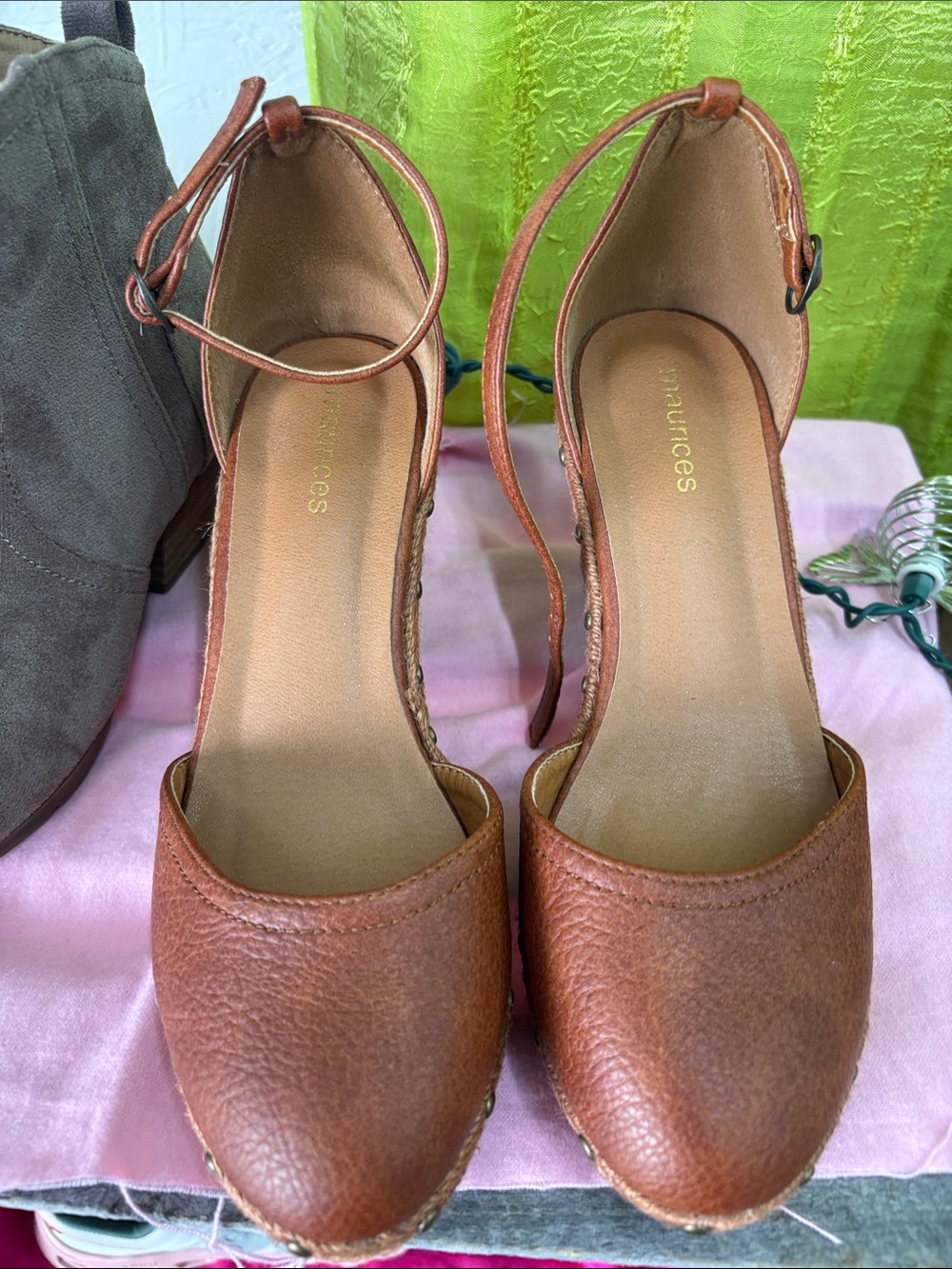 Maurices Tan/Brown Espadrille Ankle-Strap Wedges-Excellent condition